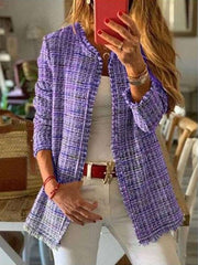 Fashion Wool Plaid Round neck Long sleeve Coats