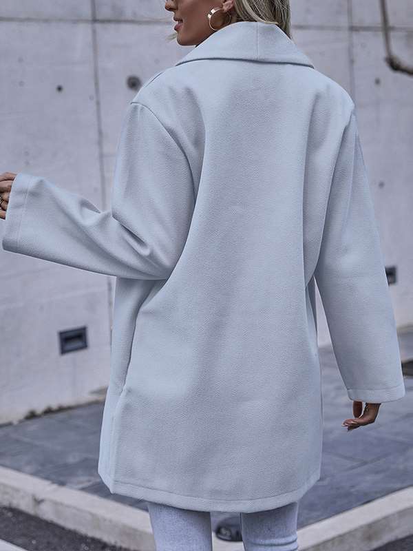 Fashionable elegant women plain turn down neck long coats