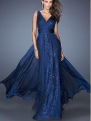 Fashion V neck Backless Evening Dresses