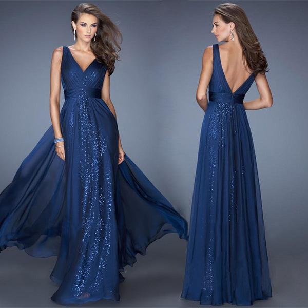 Fashion V neck Backless Evening Dresses