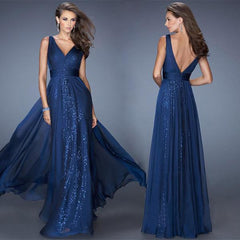Fashion V neck Backless Evening Dresses