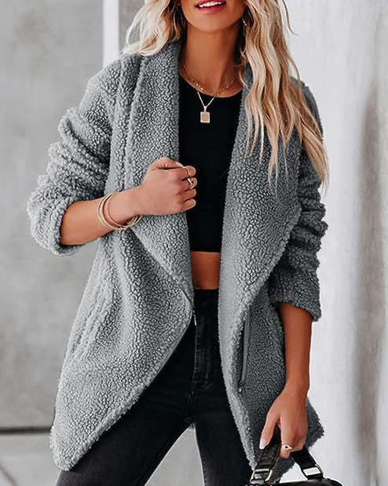 Casual Fleece Fuzzy Coats Faux Shearling Shaggy Jacket