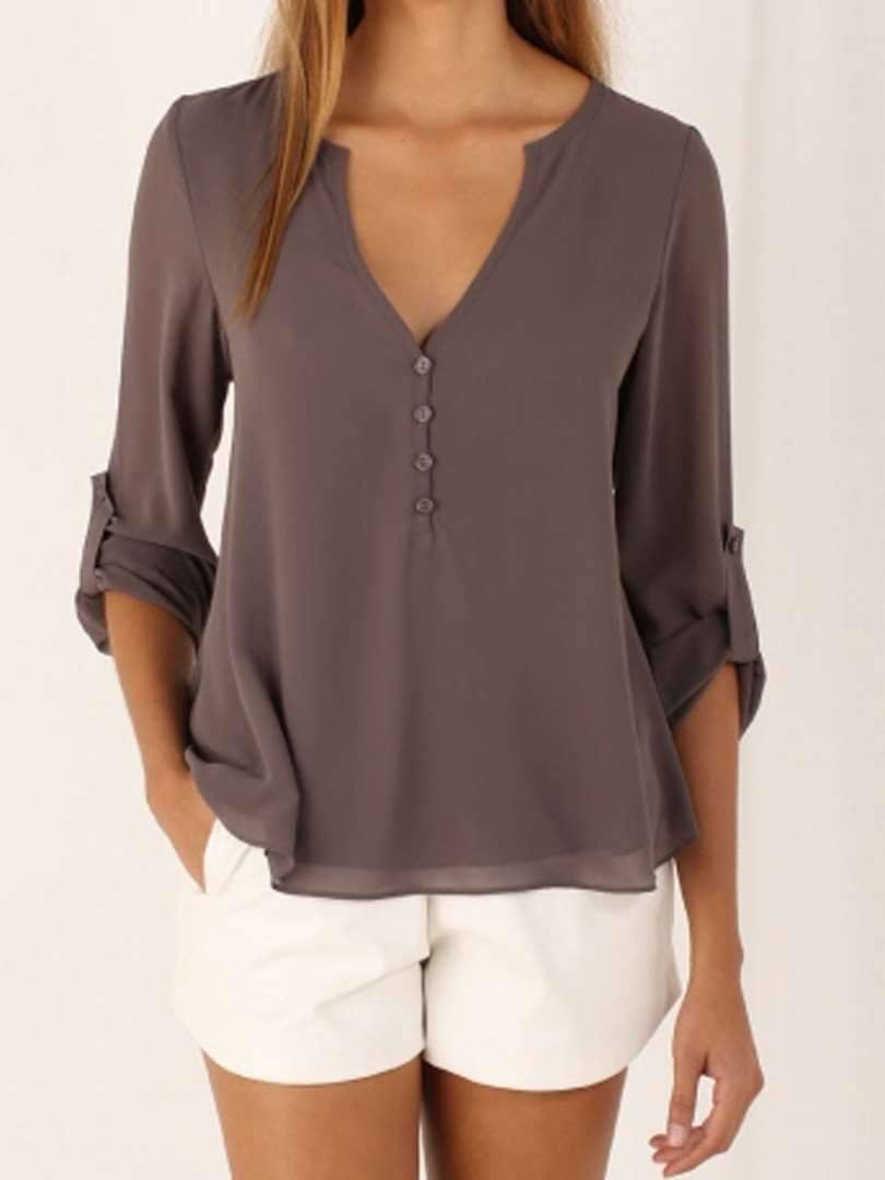 Fashion Women V neck Loose Blouses