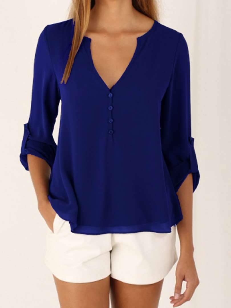 Fashion Women V neck Loose Blouses