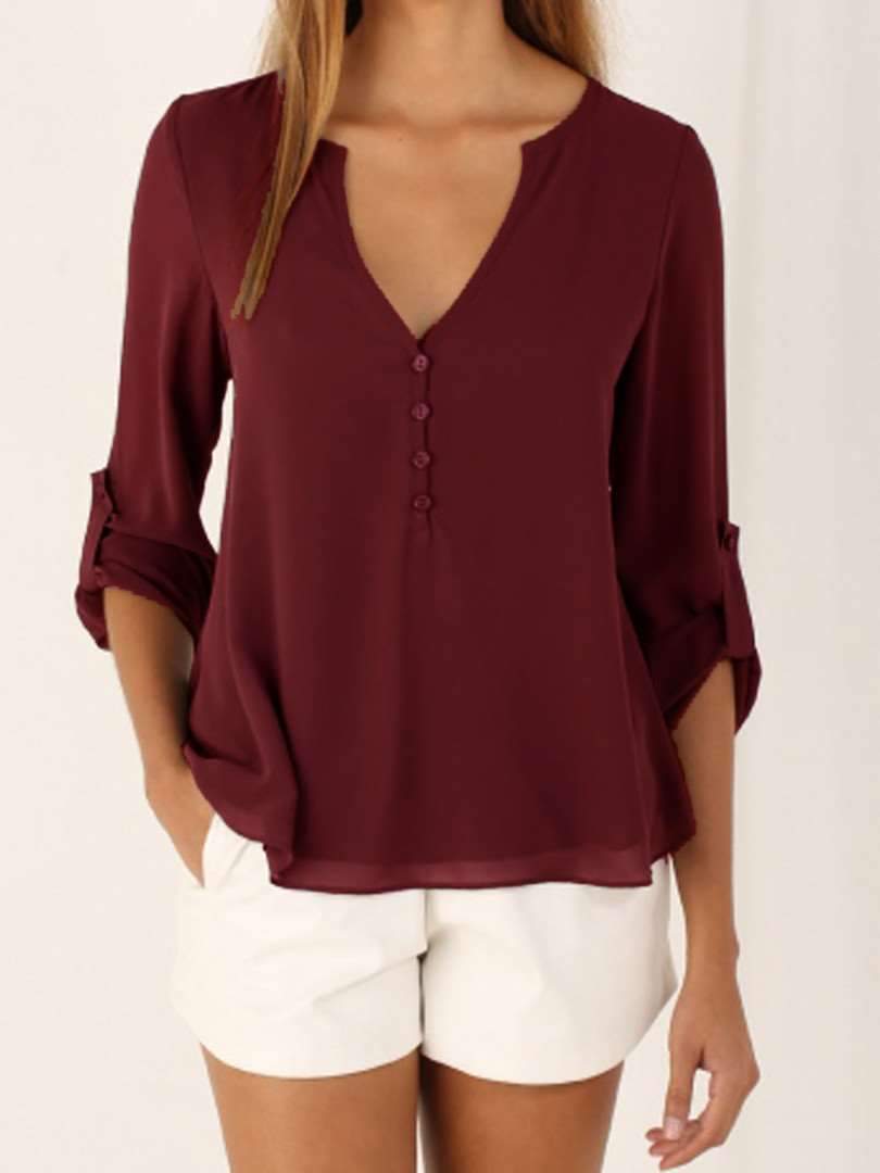 Fashion Women V neck Loose Blouses