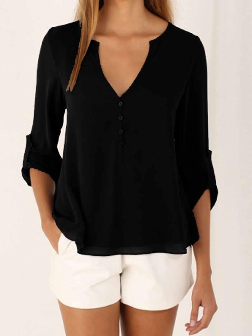 Fashion Women V neck Loose Blouses