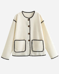 Buttoned Crew Neck Loose Color Block Knitted Jacket