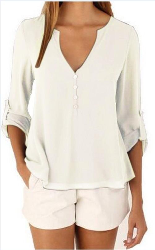 Fashion Women V neck Loose Blouses