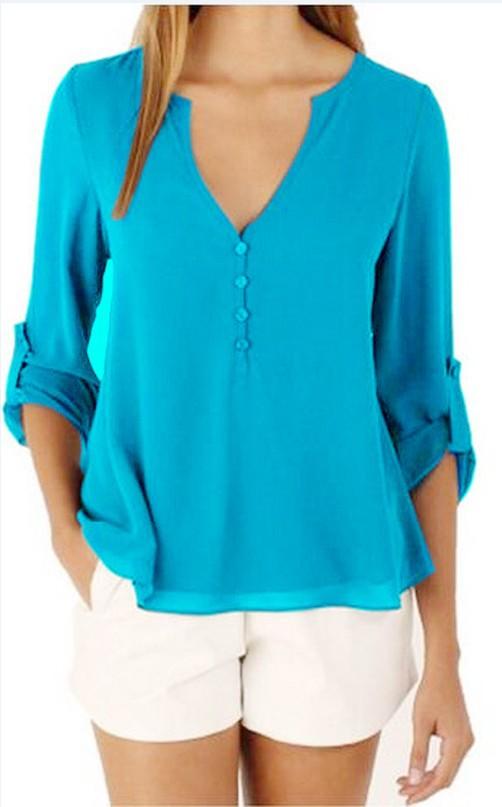Fashion Women V neck Loose Blouses