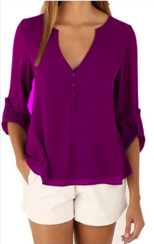 Fashion Women V neck Loose Blouses