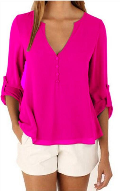 Fashion Women V neck Loose Blouses