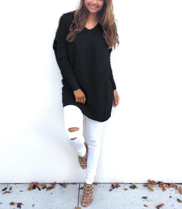 Fashion V-Neck Long Sleeve Women's Sweater