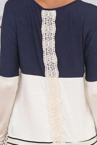 Fashion Tri-Color Lace Stitching T-Shirts