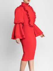 Fashion Woman Sexy Flare Sleeve Bodycon Dress