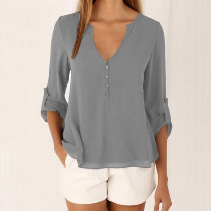 Fashion Women V neck Loose Blouses