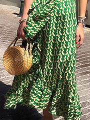 Fashion Women Green Chiffon Printed Strap Maxi Dress