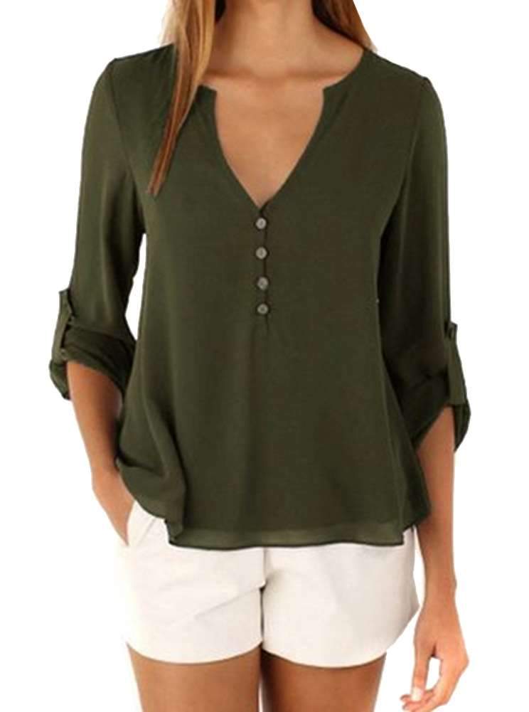 Fashion Women V neck Loose Blouses