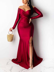 Party Off Shoulder Slit Maxi Dress