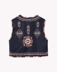 Buttonless Retro Ethnic Style Embroidered Vest Sleeveless Cardigan Crop Top