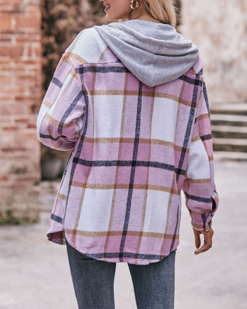 Casual Mid-length Plaid Shirt Hooded Jacket