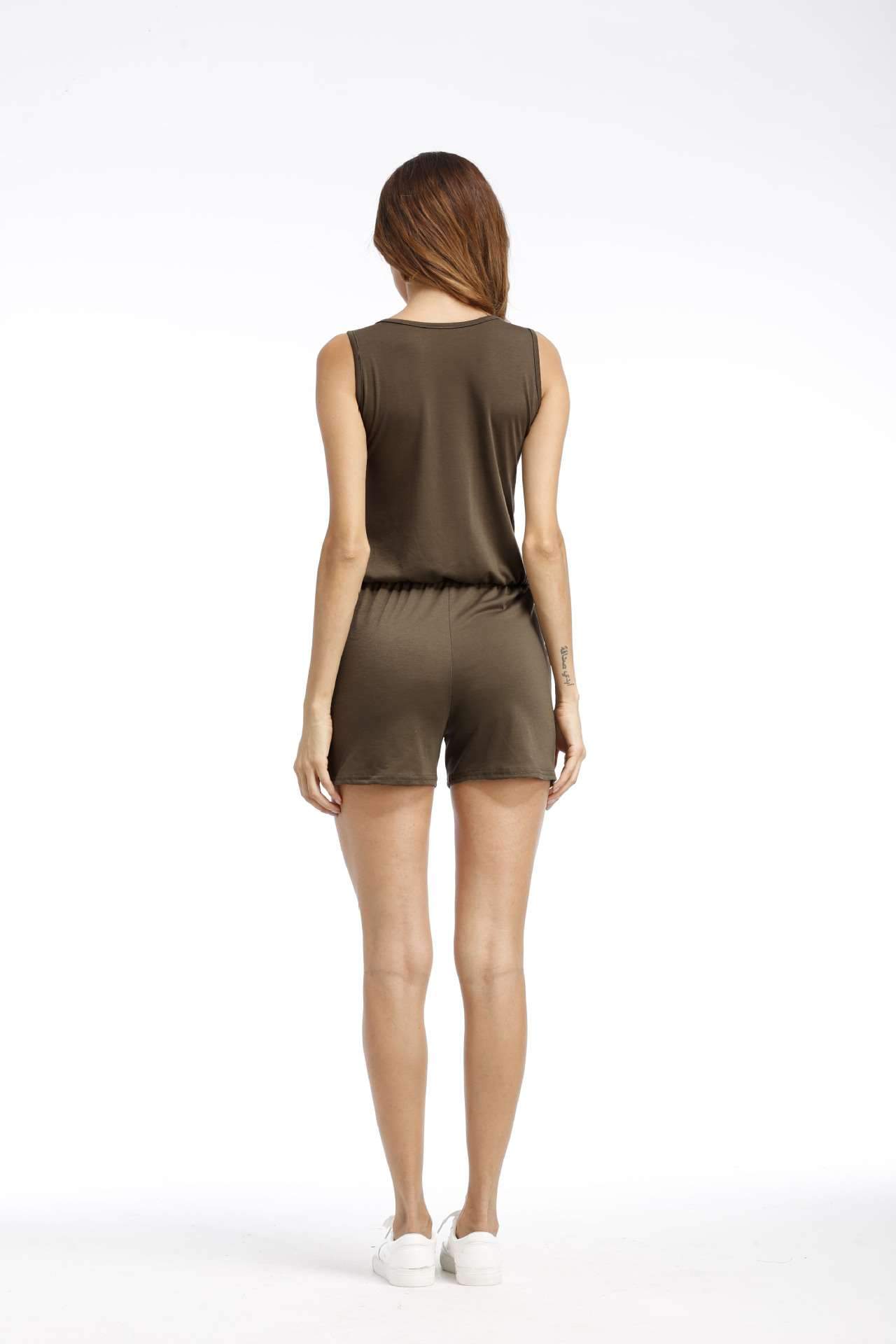 Fashion V neck Sleeveless Zipper Jumpsuits