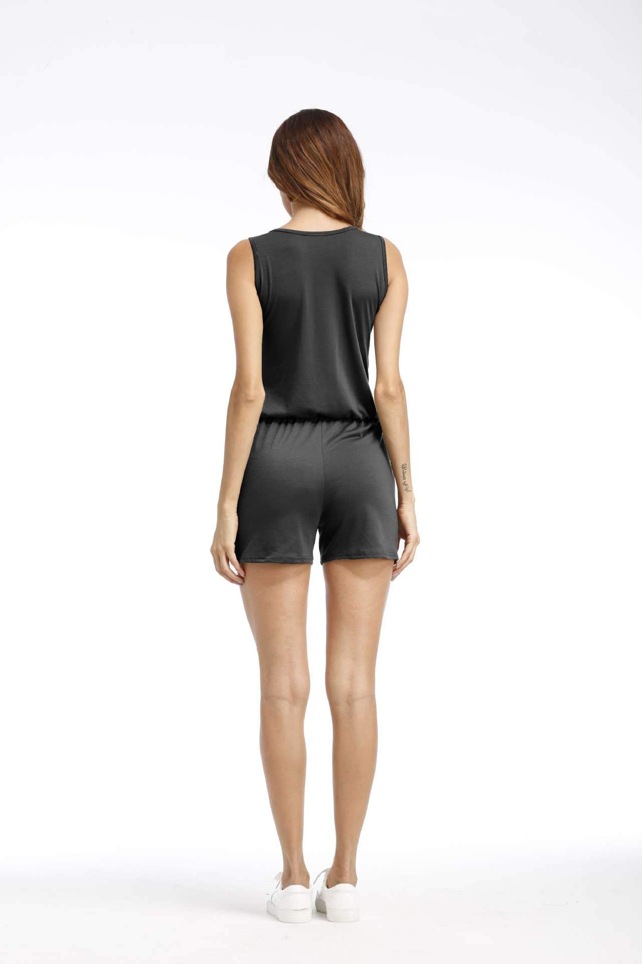 Fashion V neck Sleeveless Zipper Jumpsuits