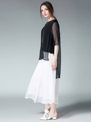 Size Curve Blouses Loose Elegant Round Neck Mid-Sleeved Chiffon Blouse