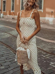 Fashion Wooden ear sling pleated polka dot vacation dress