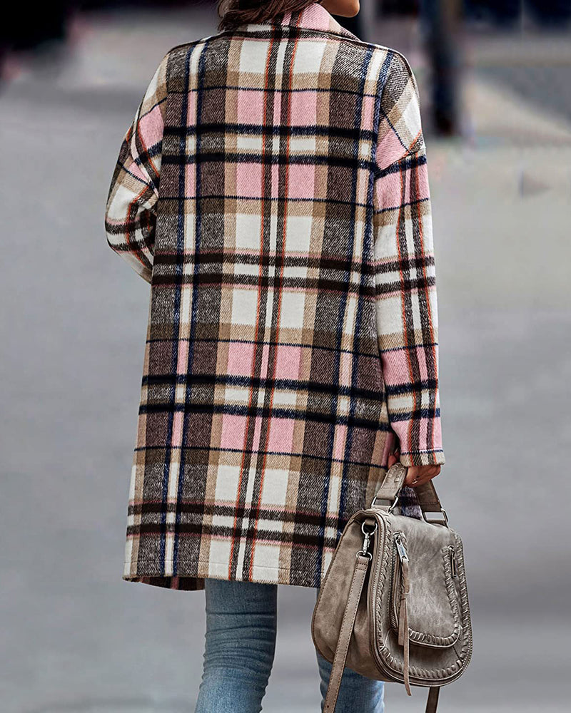 Casual Plaid Long Sleeve Flannel Coat Button Down Fall Jacket Shacket