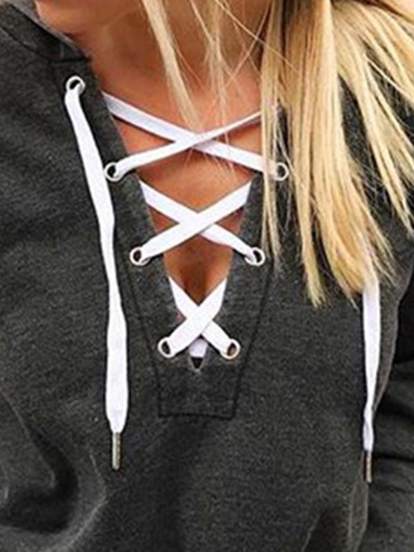 Fashion Woman Daily Hooded Drawstring Plain Hoodies