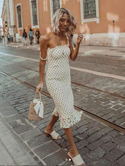 Fashion Wooden ear sling pleated polka dot vacation dress