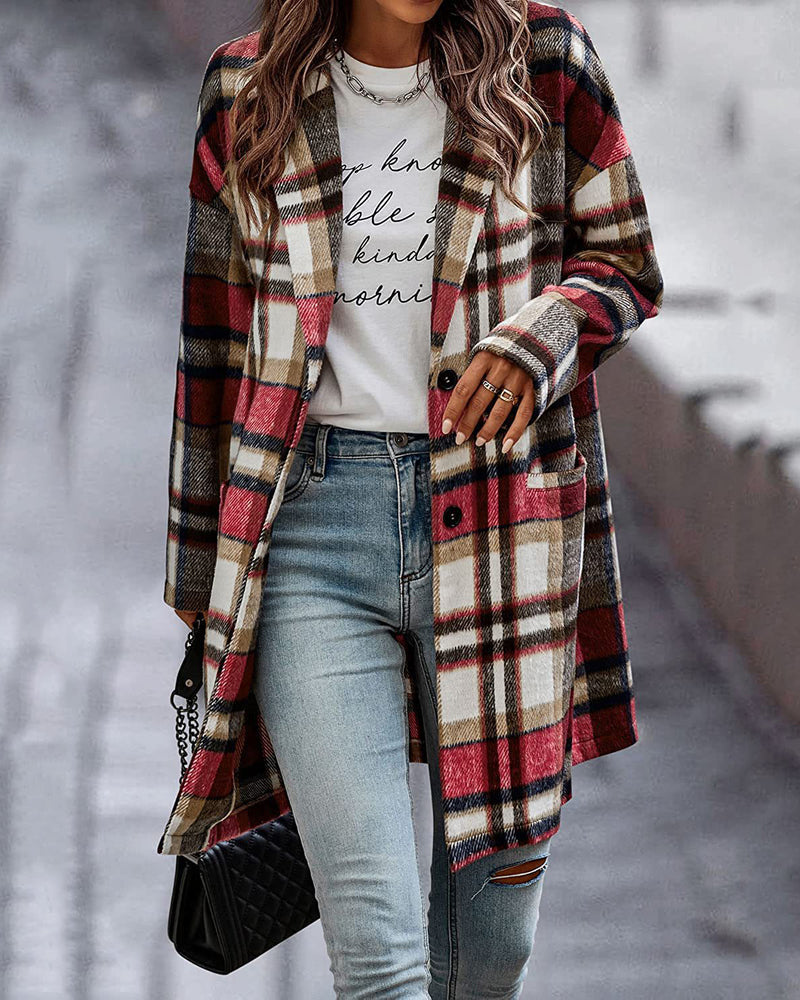 Casual Plaid Long Sleeve Flannel Coat Button Down Fall Jacket Shacket