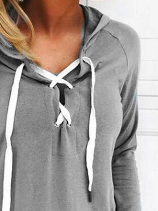 Fashion Woman Daily Hooded Drawstring Plain Hoodies