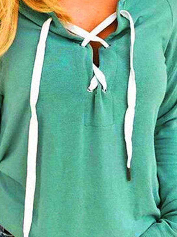 Fashion Woman Daily Hooded Drawstring Plain Hoodies