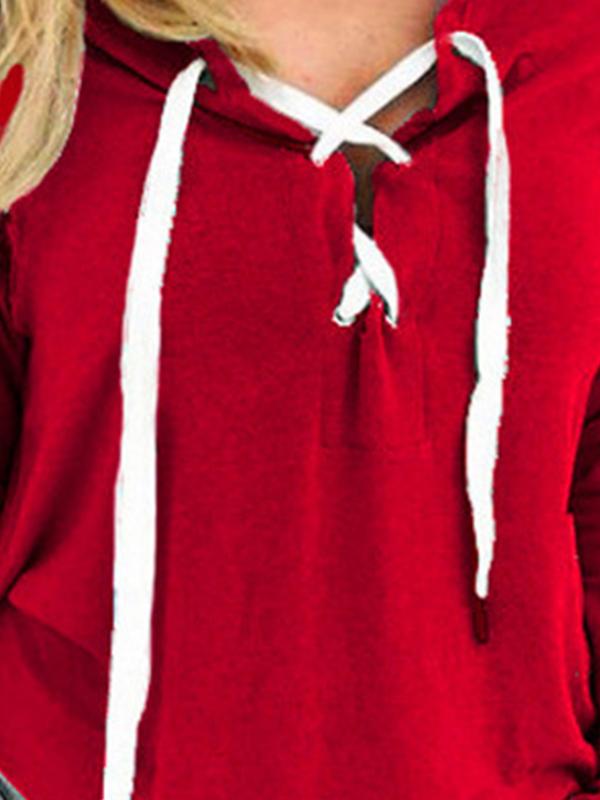 Fashion Woman Daily Hooded Drawstring Plain Hoodies