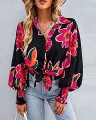 Casual Bat Sleeve Lapel Shirt Top