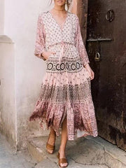 Fashion Women Printed Long Sleeve Long Vaccation Dresses