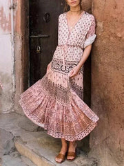 Fashion Women Printed Long Sleeve Long Vaccation Dresses