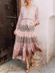 Fashion Women Printed Long Sleeve Long Vaccation Dresses