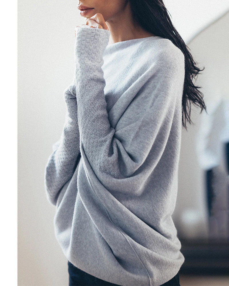 Asymmetric Draped Jumper Long Batwing Sleeve Off The Shoulder Sweater