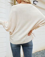 Bat Sleeve Twist Knitwear Loose Pullover, Off-shoulder Sweater