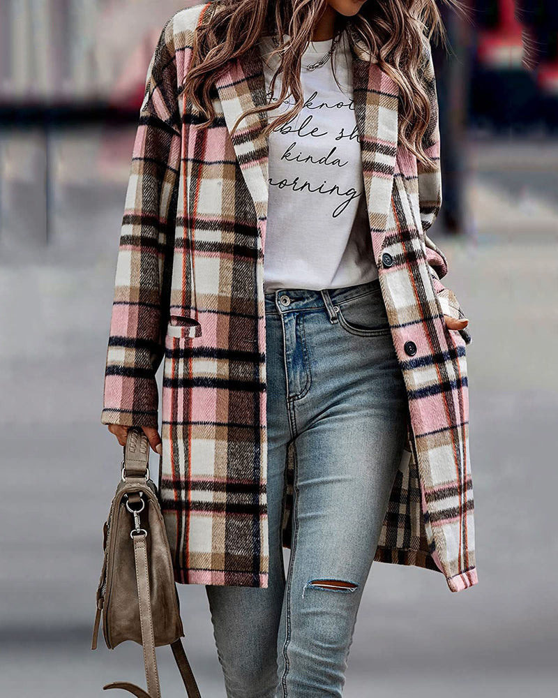 Casual Plaid Long Sleeve Flannel Coat Button Down Fall Jacket Shacket