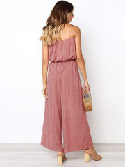 Fashion Women Stripe Open Shoulder Long Jumpsuits