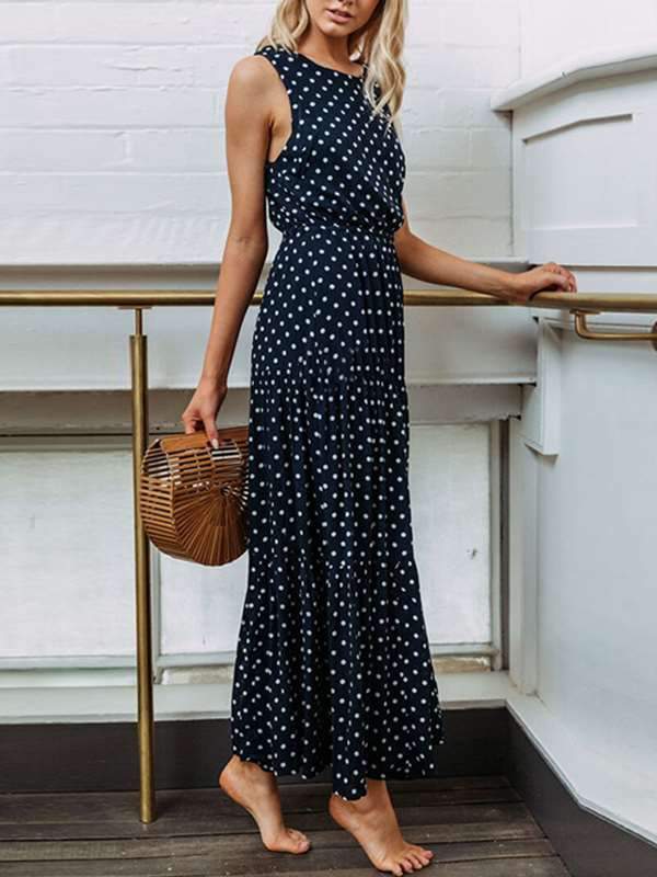 Fashion Wave Pot Sleeveless Maxi Dresses