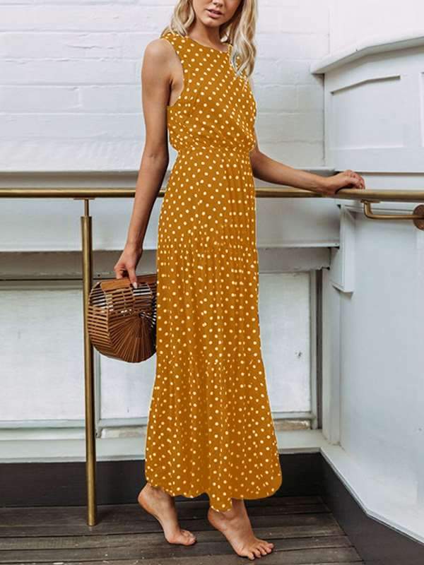 Fashion Wave Pot Sleeveless Maxi Dresses