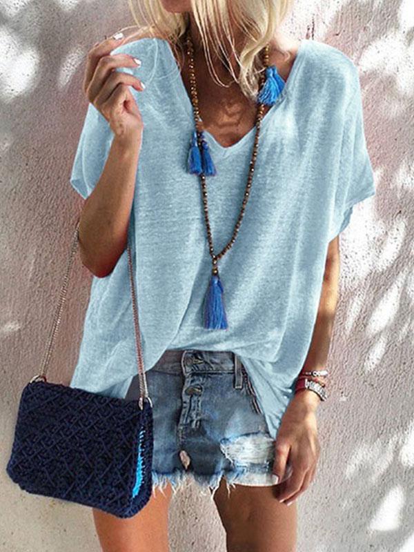 Fashion V Neck Short Sleeve Woman T-Shirts