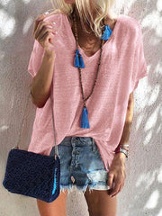 Fashion V Neck Short Sleeve Woman T-Shirts