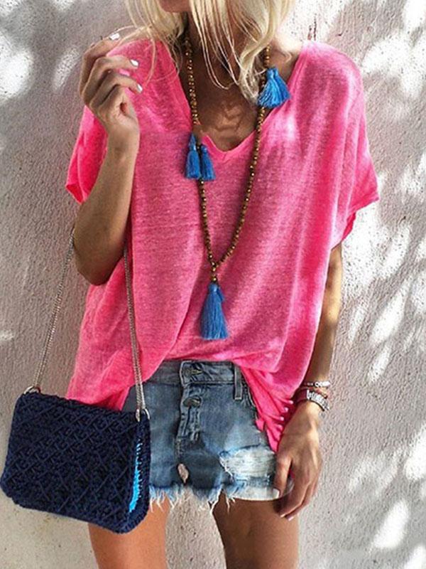 Fashion V Neck Short Sleeve Woman T-Shirts