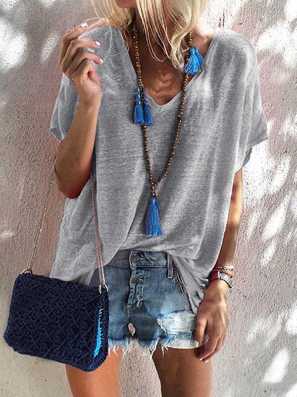 Fashion V Neck Short Sleeve Woman T-Shirts