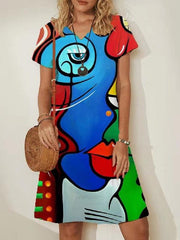 Fashion V-neck Printed Short Sleeve Abstract Dresses
